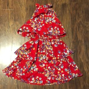 3 tiered red floral dress